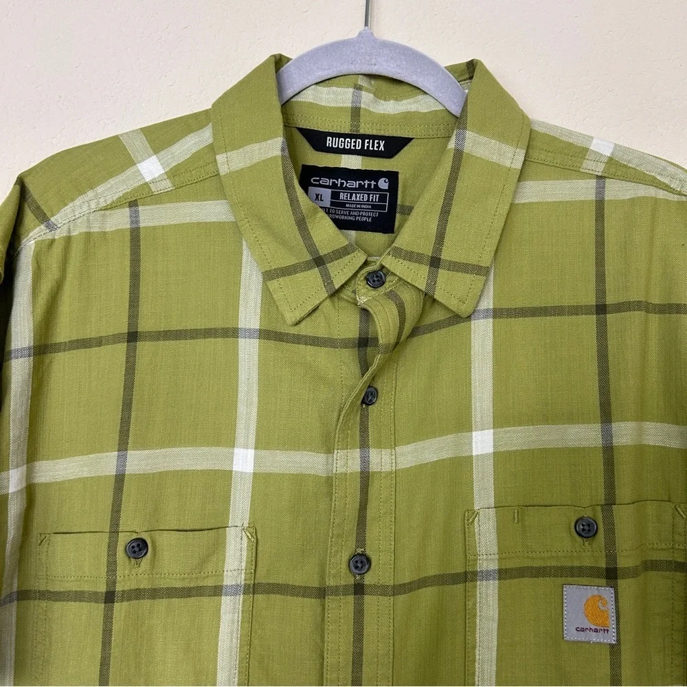 Carhartt Men’s Rugged Flex Short Sleeve Plaid Button Down Size XL